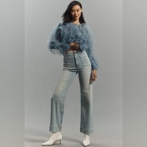 New Maeve Anthropologie The Colette Sparkle Crop High-Rise Wide-Leg Jeans sz 31